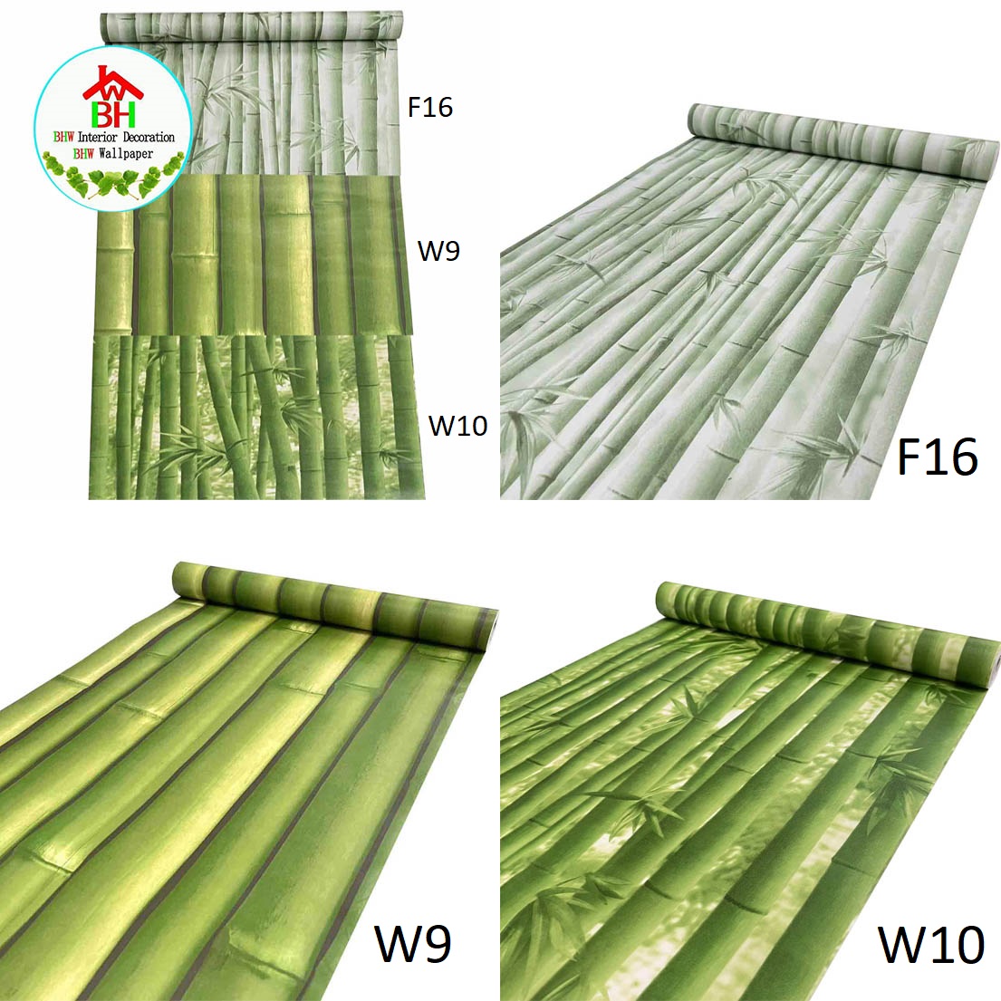 BHW Wallpaper Bamboo Design Color Green Self Adhesive Wall Paper PVC  Waterproof F16 W9 W10 - BHW
